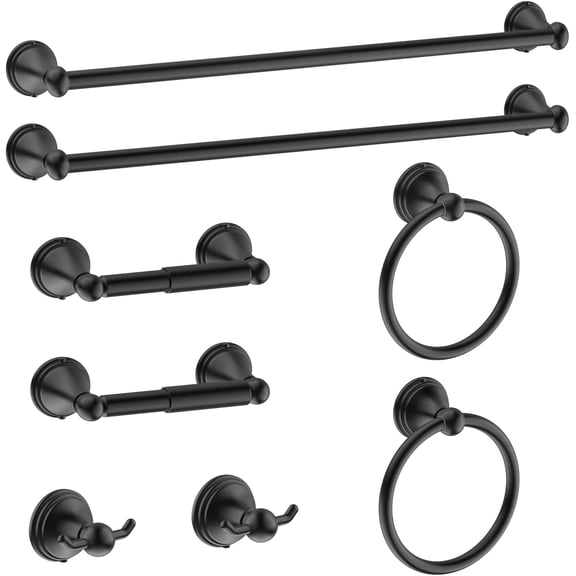 MY.8-Pieces Matte Black Bathroom Accessories Set Towel Racks for Bathroom - Bathroom Hardware Set, 2 * 24 Inch Towel Bar for Bathroom 2*Toilet Paper Holder 2* Towel Ring Towel Holders 2* Hook