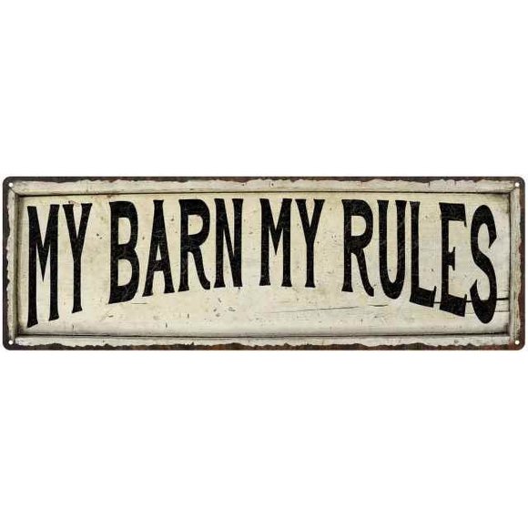 MY BARN MY RULES Farmhouse Style Wood Look Sign Gift 8x24 Metal Decor 108240028227