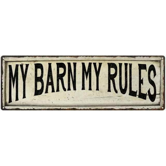 MY BARN MY RULES Farmhouse Style Wood Look Sign Gift 8x24 Metal Decor 108240028227