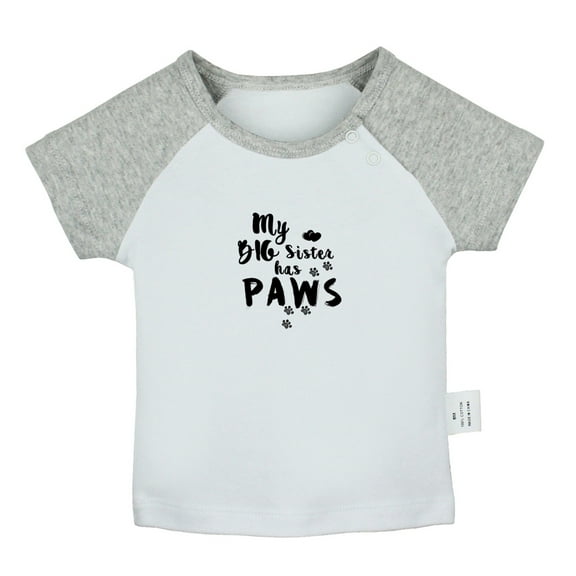 MY BIG SISTER HAS PAWS Funny T shirt For Baby, Newborn Babies T-shirts, Infant Tops, 0-24M Kids Graphic Tees Clothing (Short Gray Raglan T-shirt, 6-12 Months)