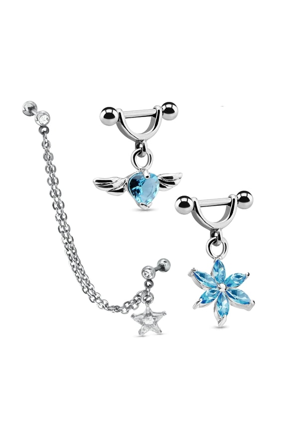 Cartilage Chain Crystal Stars Helix Nipple Shields With Charms Piercing Jewelry