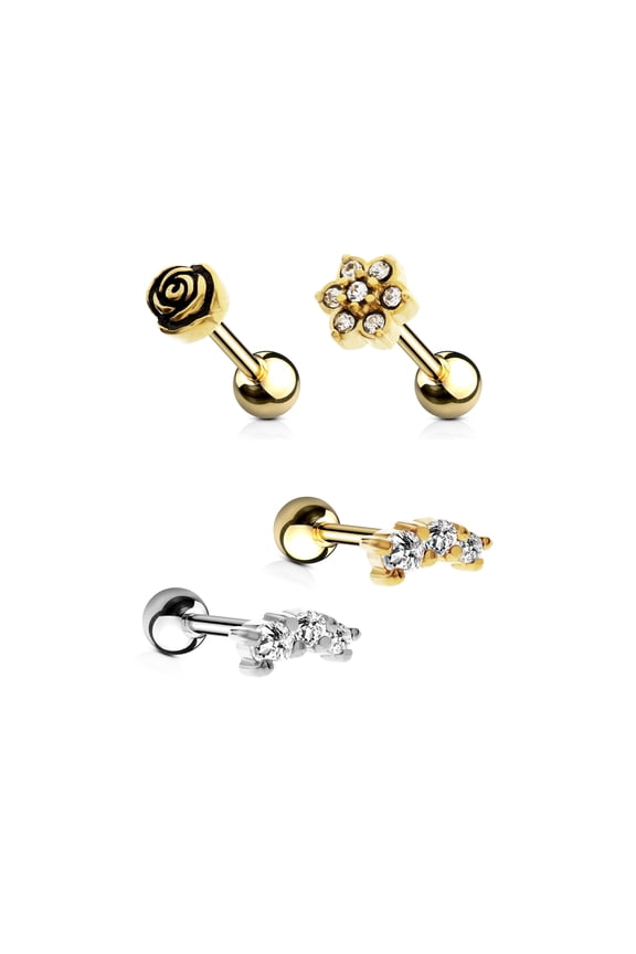 Cartilage Stud Helix Stone Rose Flower Piercing Jewelry