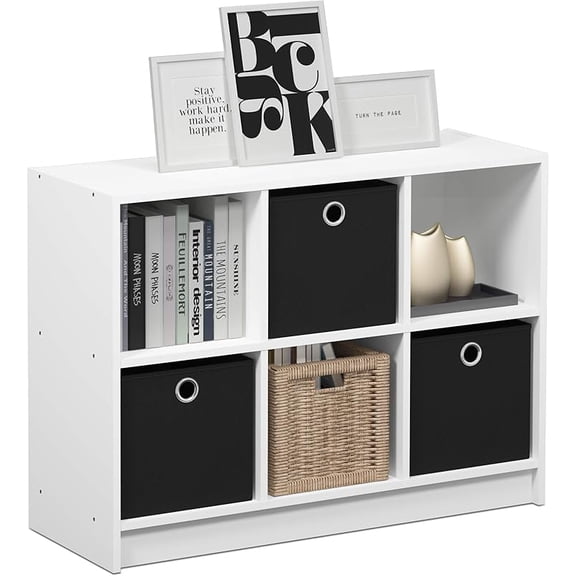 MY.Basic 3x2 Cube Storage Bookcase Organizer with Bins, White/Black