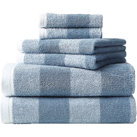 MY. - Bath Towels, 100% Soft & Absorbent Fluffy Cotton, Highly Absorbent & Quick Dry, Medium Weight Bathroom Towels (Oak Lake Blue, 6 Piece)