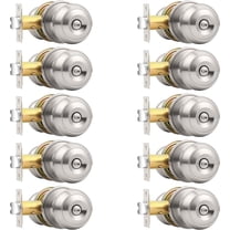 MY Brushed Nickel Bed/Bath Door Knobs, Satin Ball Door Knob, Interior Door Knobs for Bedroom Bathroom, Privacy Function, 10 Pack