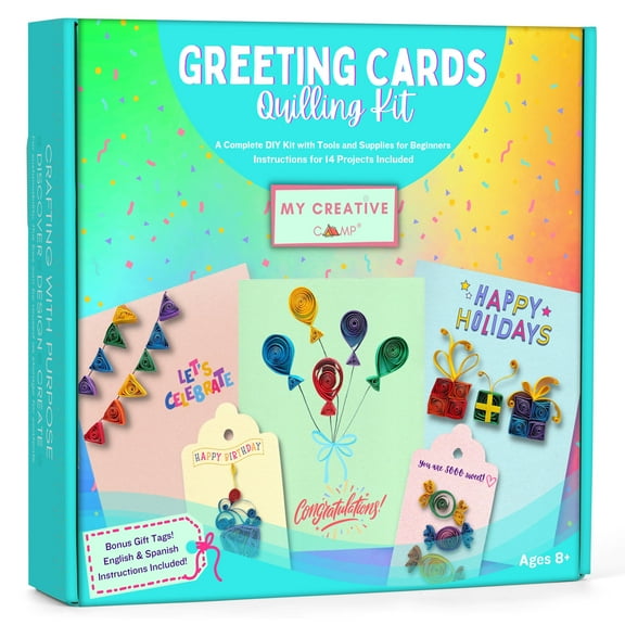 MY CREATIVE CAMP Greeting Cards Quilling Kit with Bonus Gift Tags - DIY Craft Kit for Kids and Adults