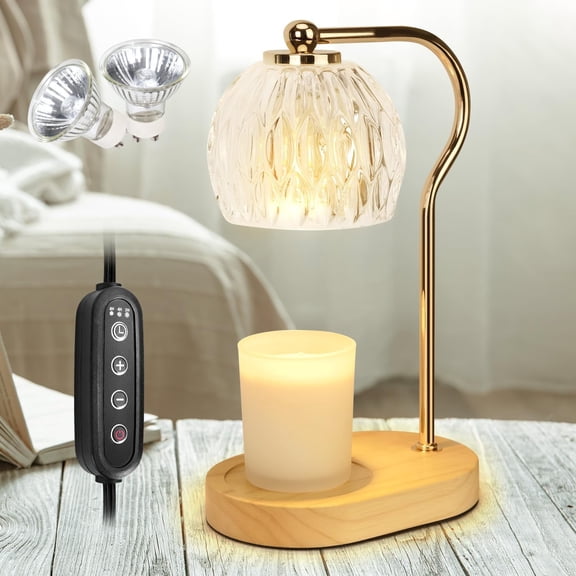 MY Candle Warmer Lamp with Timer, Dimmable for All Scented Candles, Warmer with 2 x 50W Bulbs for Home Decor Winter (Wood)