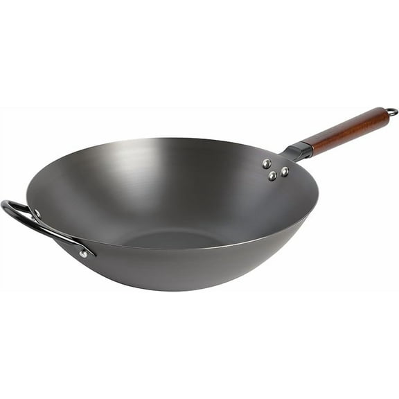 MY Carbon Steel Flat Bottom Wok and Stir Fry Pan, 14-Inch