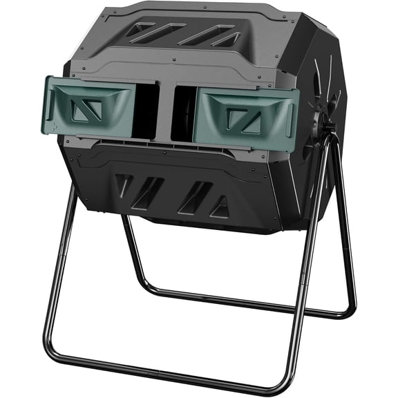 MY. Compost Tumbler Outdoor, 43-Gal Dual Chamber Compost Bin with 2 Sliding Door and Aeration System, Tumbling Rotating Composter Bin for Kitchen, Garden, Yard
