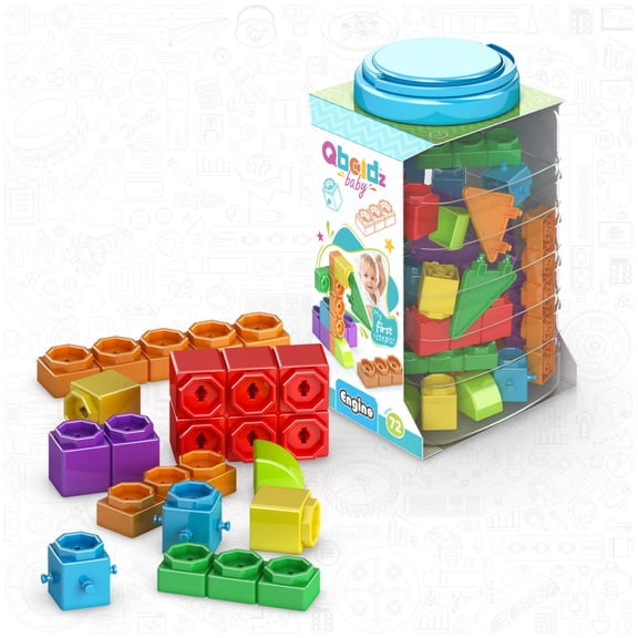 Engino: Qboidz Baby - My First Steps - Large - 72pc Brick Set, Dual-Dimension Build & Connect, Stack & Click Assembly, Open Play, Toddlers Kids 18mo+