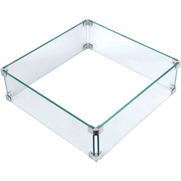 Fire Pit Wind Guard, 17.5 Square Fire Pit Glass Wind Guard Made of Clear Tempered Glass, Set with Assembly Instructions, Screwdriver, Easy to Install