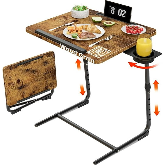 MY Folding TV Tray Adjustable Dinner - Trays for Eating On Couch Wooden Tables Mate Stand Foldable Desk with Cup Holder Portable
