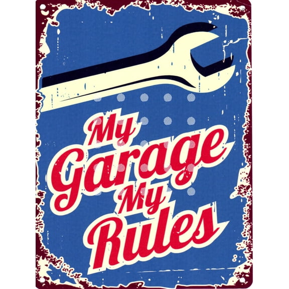 MY GARAGE MY RULES Metal Aluminum Sign RETRO VINTAGE STYLE pub bar shop art Size: 8 x 12 Inch