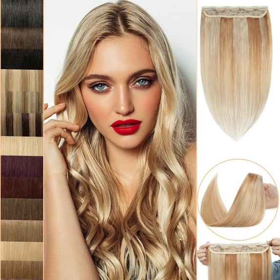 MY-LADY 10''-24'' 5 Clips in Human Hair Extensions Thick Real Natural Hair Pieces 100% Full Head Remy Hair 24inch #18P613 Ash Blonde & Bleach Blonde(Thin)