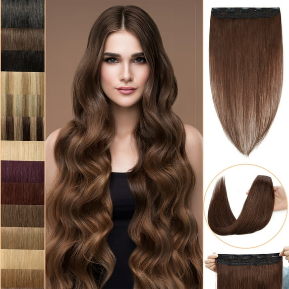 MY-LADY 10''-24'' 5 Clips in Human Hair Extensions Thick Real Natural Hair Pieces 100% Full Head Remy Hair 12inch #04 Medium Brown(Thin)