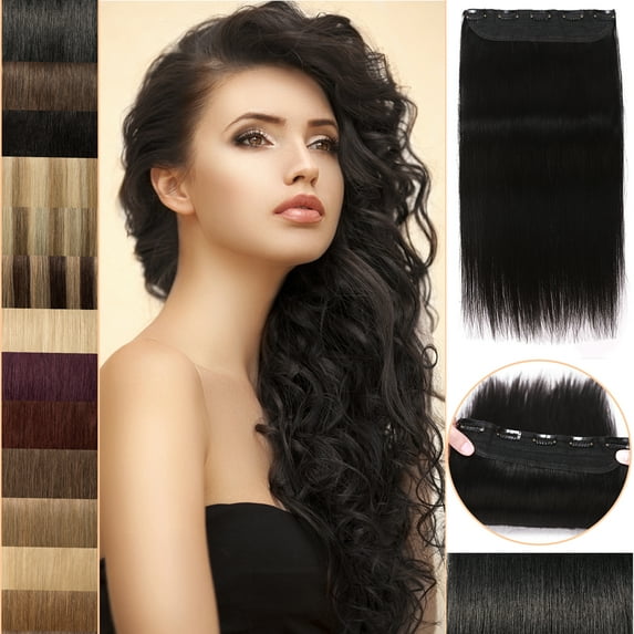 MY-LADY 10''-24'' 5 Clips in Human Hair Extensions Thick Real Natural Hair Pieces 100% Full Head Remy Hair 14inch #01 Jet Black(Heavy)