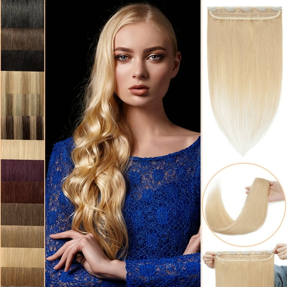 MY-LADY 10''-24'' 5 Clips in Human Hair Extensions Thick Real Natural Hair Pieces 100% Full Head Remy Hair 16inch #613 Bleach Blonde(Thin)