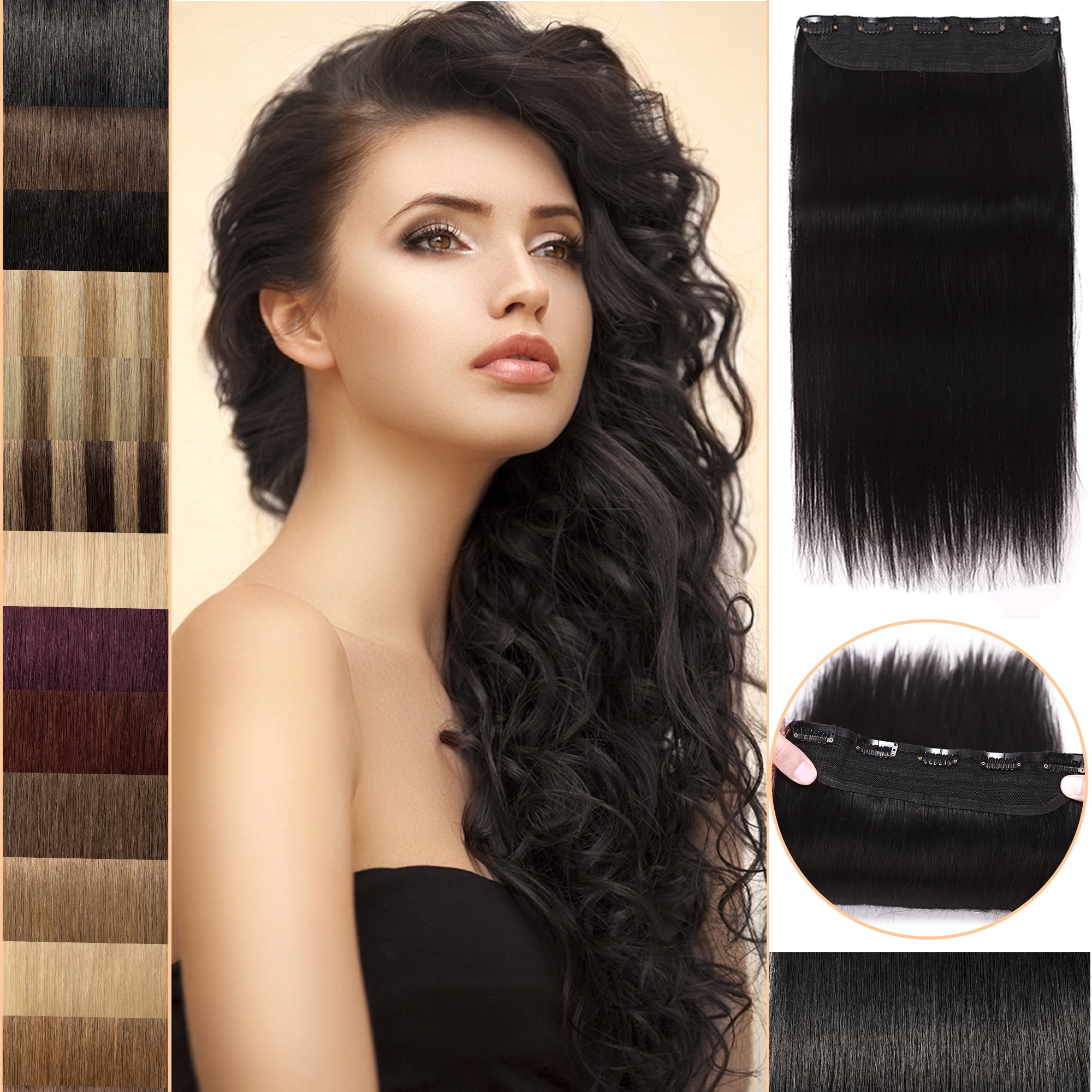MY-LADY 10''-24'' 5 Clips in Human Hair Extensions Thick Real Natural Hair Pieces 100% Full Head Remy Hair 18inch #01 Jet Black(Heavy)