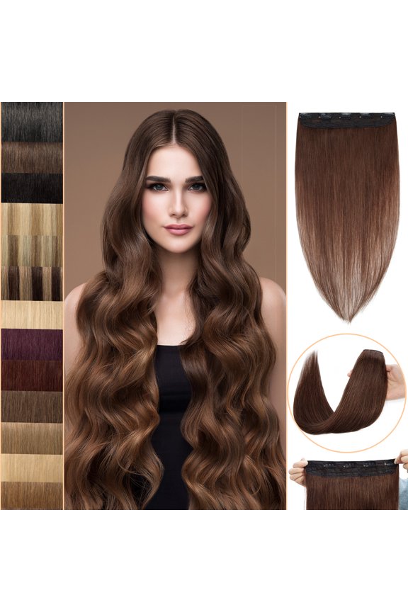 10''-24'' 5 Clips in Human Hair Extensions Thick Real Natural Hair Pieces 100% Full Head Remy Hair 18inch #04 Medium Brown（Thin）