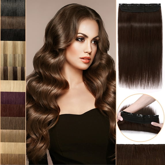 MY-LADY 10''-24'' 5 Clips in Human Hair Extensions Thick Real Natural Hair Pieces 100% Full Head Remy Hair 20inch #04 Medium Brown(Heavy)