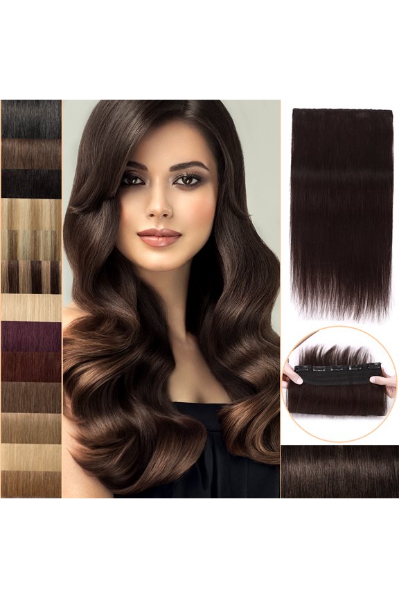 10''-24'' 5 Clips in Human Hair Extensions Thick Real Natural Hair Pieces 100% Full Head Remy Hair 24inch #02 Dark Brown(Heavy)