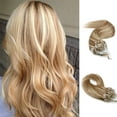 thumbnail image 1 of MY-LADY 100% Human Hair Extensions Remy Real Natural Hair Hairpiece Mirco Ring Tubes Hair Thick Micro Loop Extensions Hair for Women 16inch #12P613 Golden Brown & Bleach Blonde, 1 of 8