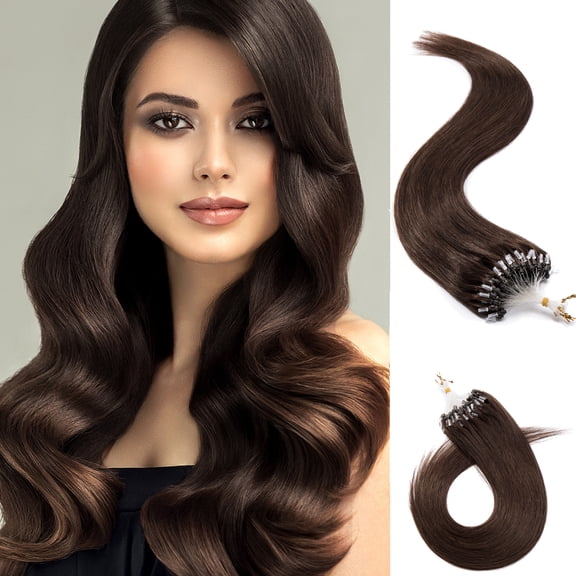 MY-LADY 100% Human Hair Extensions Remy Real Natural Hair Hairpiece Mirco Ring Tubes Hair Thick Micro Loop Extensions Hair for Women 20inch #04 Medium Brown