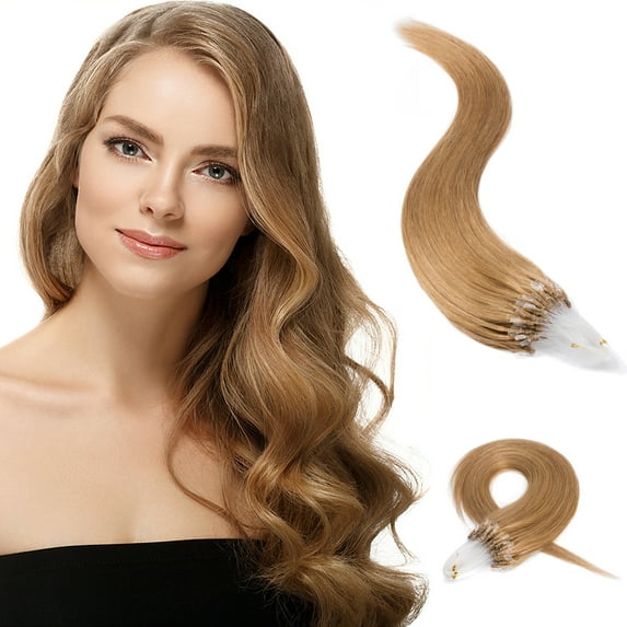 MY-LADY 100% Human Hair Extensions Remy Real Natural Hair Hairpiece Mirco Ring Tubes Hair Thick Micro Loop Extensions Hair for Women 20inch #27 Dark Blonde