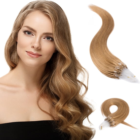 MY-LADY 100% Human Hair Extensions Remy Real Natural Hair Hairpiece Mirco Ring Tubes Hair Thick Micro Loop Extensions Hair for Women 24inch #27 Dark Blonde