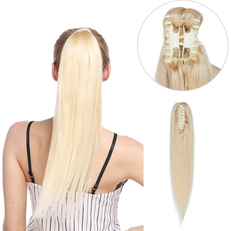 MY LADY 100 Remy Real Human Hair Clip in Ponytail Extension Claw 18inch Hair Extensions Straight Hairpiece Long Straight Pony Tail Hair Hairpiece 60