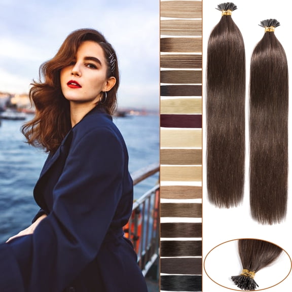 MY-LADY 100pcs 0.5g/Strands I Tip Remy Human Hair Extensions Micro Bead Loop Straight Balayage Hair Natural Hairpiece 22inch #12P613 Golden Brown & Bleach Blonde