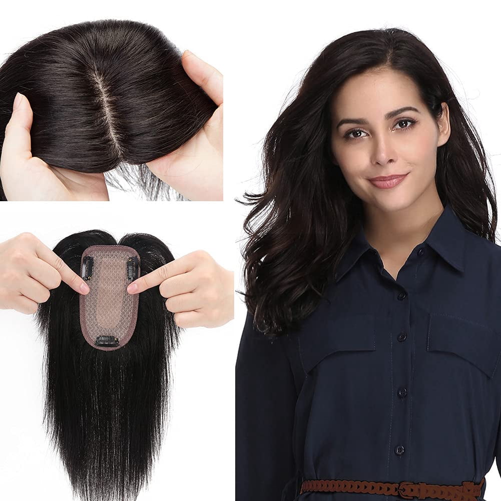Female Topper MY-LADY 150% Density Human Hair Toppers With Bangs For Women 18 Inch ...