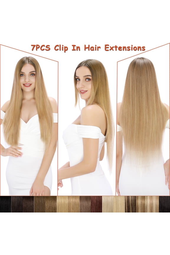 15clips 7pc/set Clip in Human Remy Hair Extensions 100% Real Hairpiece For Women 22inch #1B Natural Black