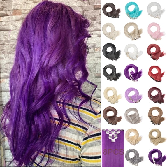 MY-LADY 26Inches 8Pcs/Set 18 Clips in Hair Extensions Straight Hairpieces Heat Resistant Synthetic Fiber Full Head Clip in Hair Hairpieces