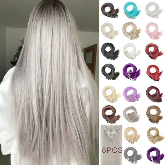 MY-LADY 26Inches 8Pcs/Set 18 Clips in Hair Extensions Straight Hairpieces Heat Resistant Synthetic Fiber Full Head Clip in Hair Hairpieces