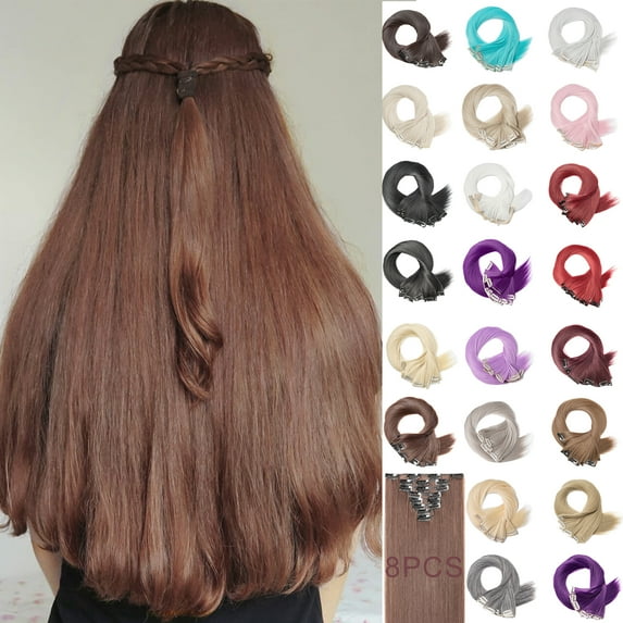 MY-LADY 26Inches 8Pcs/Set 18 Clips in Hair Extensions Straight Hairpieces Heat Resistant Synthetic Fiber Full Head Clip in Hair Hairpieces