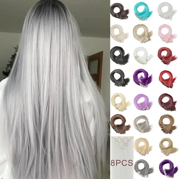 MY-LADY 26Inches 8Pcs/Set 18 Clips in Hair Extensions Straight Hairpieces Heat Resistant Synthetic Fiber Full Head Clip in Hair Hairpieces