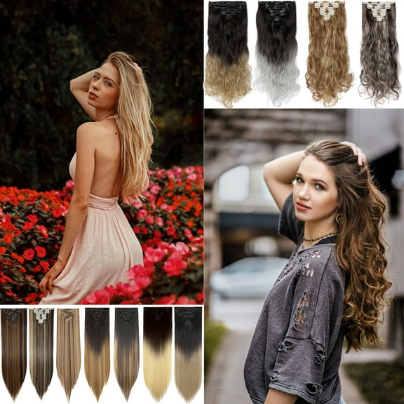 MY-LADY 8PCS Synthetic Clip in Hair Extensions Double Weft Full Head HairPiece Straight Natural Black Brown Blonde