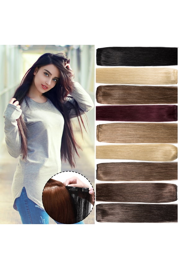8Pcs 18Clips Clip in Hair Extensions Human Hair for Women Double Weft Brazilian Remy Straight Human Hair Clip in Hairpiece 14inch #27 Dark Blonde