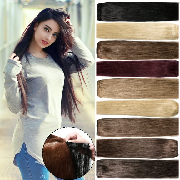 MY-LADY 8Pcs 18Clips Clip in Hair Extensions Human Hair for Women Double Weft Brazilian Remy Straight Human Hair Clip in Hairpiece 14inch #27 Dark Blonde