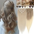 thumbnail image 1 of MY-LADY Balayage Clip in 100% Remy Human Hair Extensions 8Pcs Full Head Weft Highligh Hairpiece Long Straight #18P613 Ash & Bleach Blonde 20inch, 1 of 10