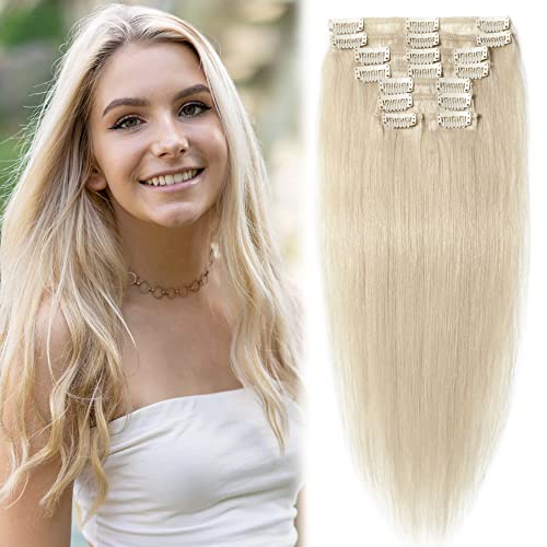 MYLADY Clip in Hair Extensions Real Human Hair Platinum Blonde 10 Inch
