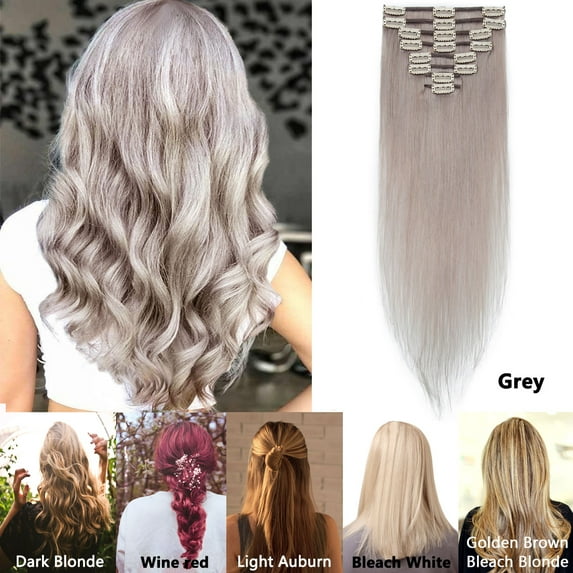 MY-LADY Full Head 100% Real Human Straight Remy Hair Brown Balayage Can Curly Water Wave Wavy, Dyed, Washed, Light 8 Pieces Set 18 Clip in Hair Extensions