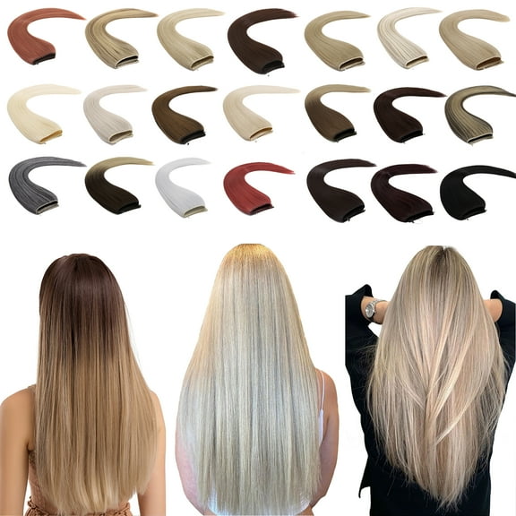 MY-LADY Invisible Wire Hair Extensions Adjustable Size Synthetic Hair Hairpieces for Women Long Straight Heat Resistant Fiber No Clip 20inch ash blonde&sliver grery