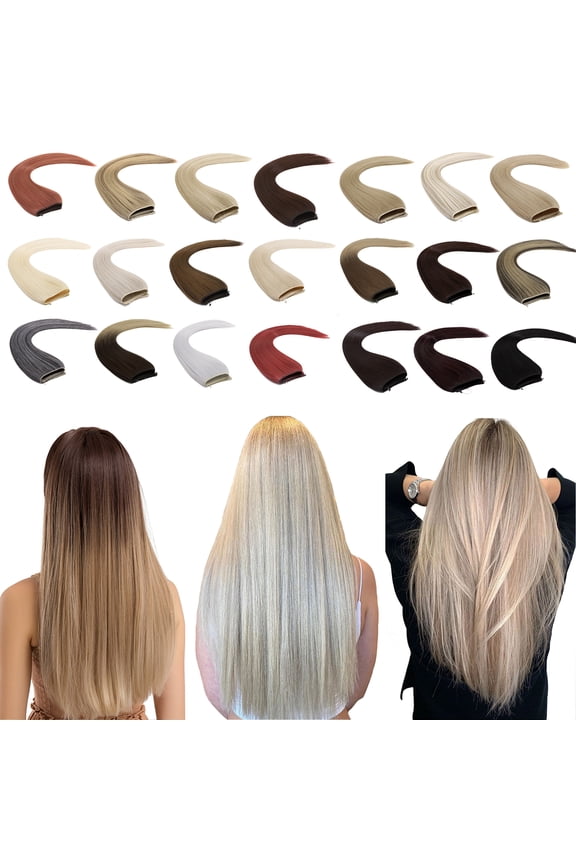 Invisible Wire Hair Extensions Adjustable Size Synthetic Hair Hairpieces for Women Long Straight Heat Resistant Fiber No Clip 20inch dark black