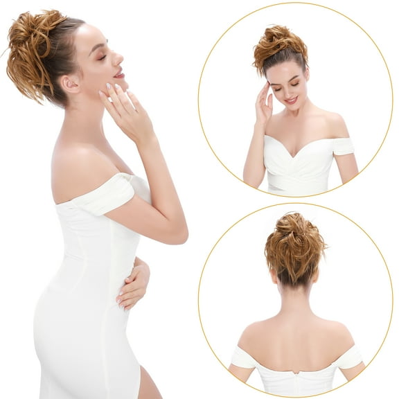 MY-LADY Messy Hair Bun Donut Bun Curly Wavy Synthetic Ponytail Extensions Hairpieces Hair Scrunchies Wraps Chignon for Women Girls (Grey/Brown/Silver/Black)