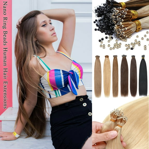 MY-LADY Micro Loop Hair Extensions Human Hair Human Hair Extensions Micro Beads Hair Extensions Real Hair Silky Straight 22" 50g Brown