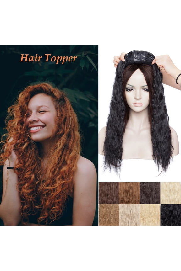 Synthetic 20Inch Clip in Hair Topper Long Curly for Women Corn Wave Hair Perm Deep Wave Style Clip on Secret Toupee Hairpiece Middle Partgolden&bleach blonde
