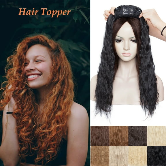 MY-LADY Synthetic 20Inch Clip in Hair Topper Long Curly for Women Corn Wave Hair Perm Deep Wave Style Clip on Secret Toupee Hairpiece Middle Partbleach blonde