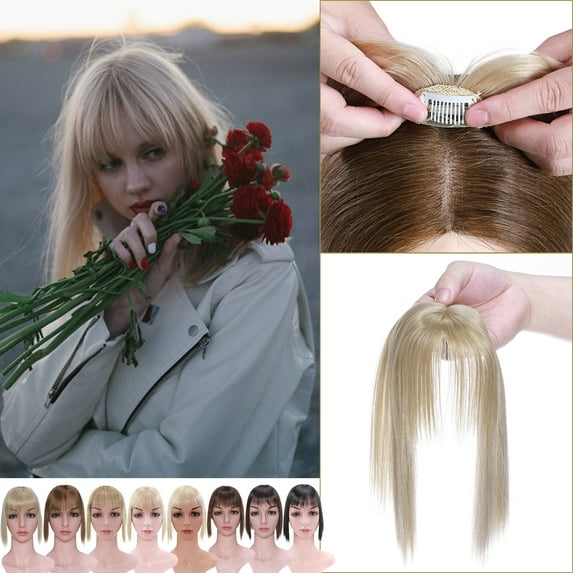 MY-LADY Synthetic Hair Topper with 3D Air Bangs Clip in Top Extensions Closure Hair Piece for Women dark black